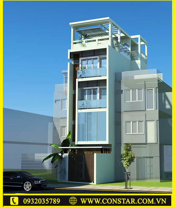 Mẫu thiết kế xây dựng nhà phố để ở kết hợp làm văn phòng cho thuê.