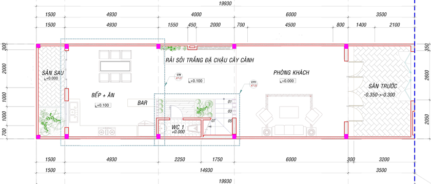 Mặt bằng tầng 1 nhà 3 tầng quận 9