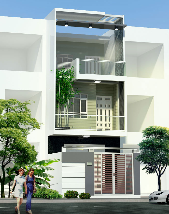 Thiết kế mặt tiền nhà 3 tầng quận 9.