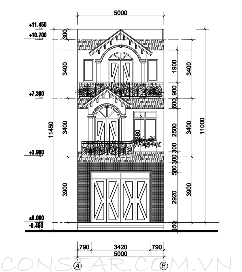 Thiết kế mặt đứng nhà phố 3 tầng