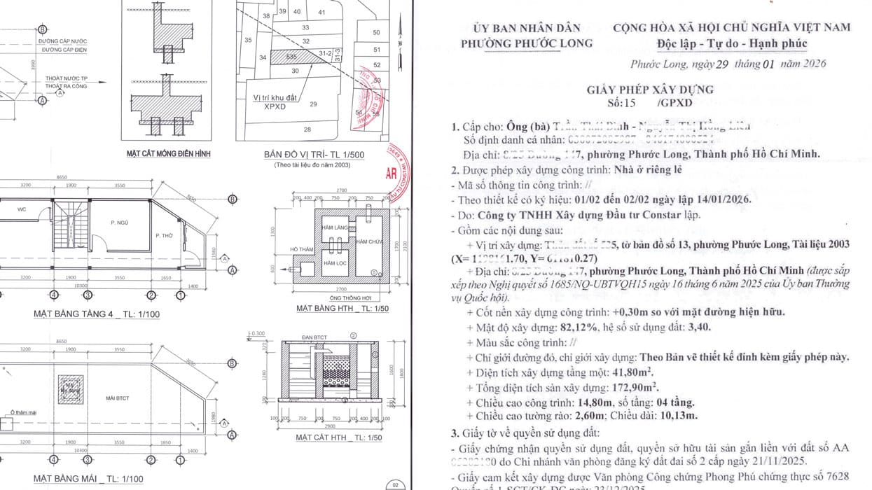 Giấy phép xây dựng cấp bởi UBND phường Phước Long.