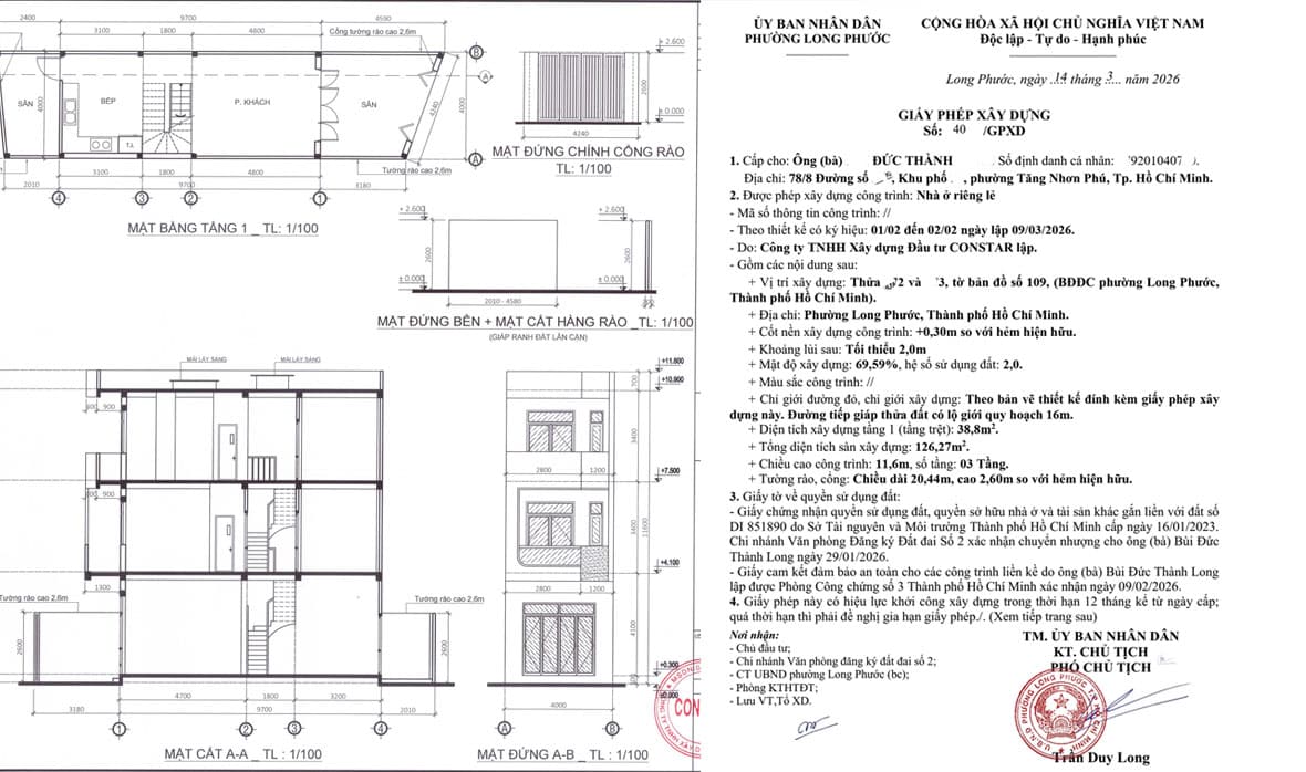 Giấy phép xây dựng phường Long Phước.