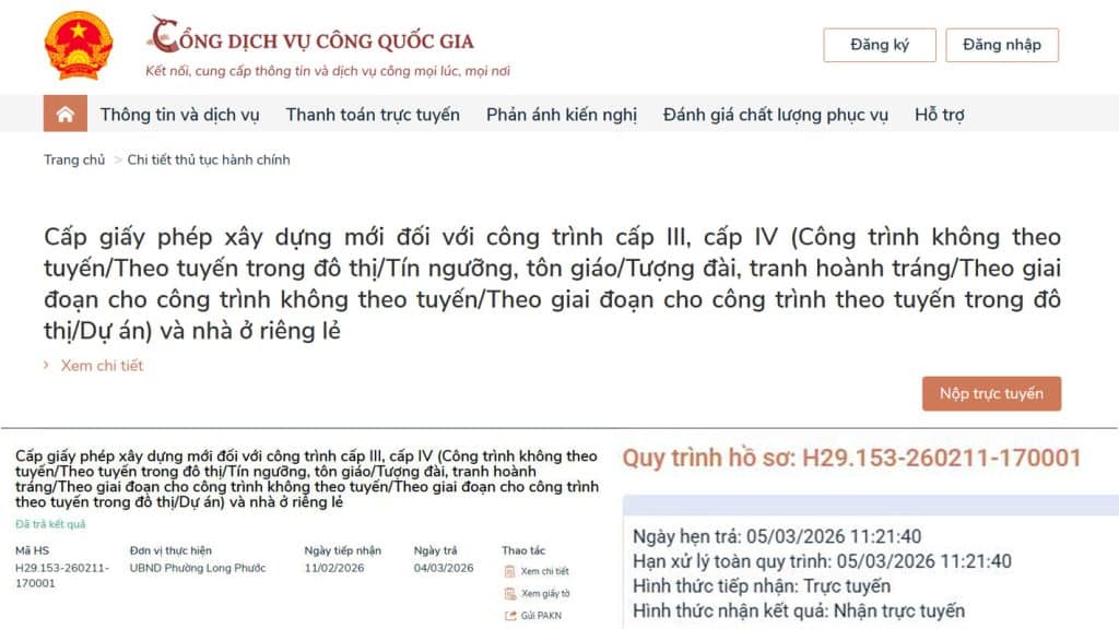 Xin giấy phép xây dựng tại phường Long Phước.