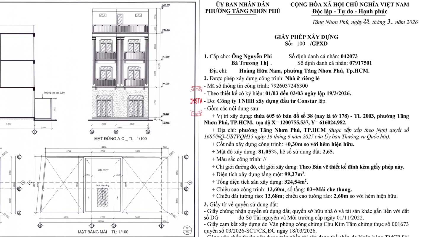 Mẫu giấy phép xây dựng Phường Tăng Nhơn Phú, TP.HCM.